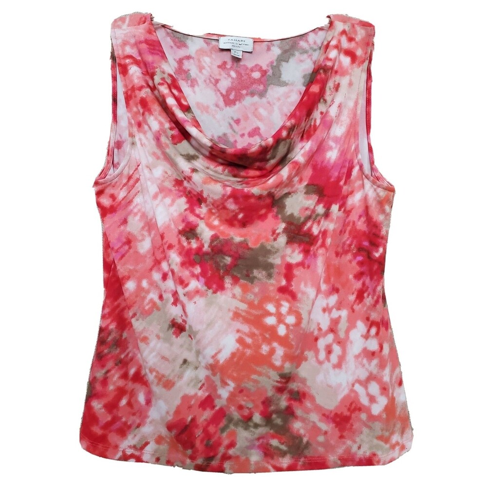 Tahari Arthur S Levine Petite Draped Neck Sleeveless Blouse Stretchy Artsy Sz PL